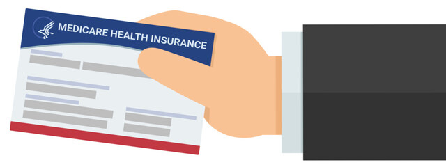 A hand presents a Medicare card in flat design style (cut out)