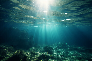 Fototapeta na wymiar Ocean sun underwater aquatic under deep blue sunlight water sea nature