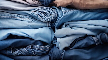 Flat lay of denim materials folded neatly in a row, highlighting the different washes
