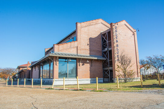 Clarksdale, USA - November 30, 2022 - The Delta Blues Museum located in the Yazoo and Mississippi Valley Passenger Depot in Clarksdale Arts and Culture District, Mississippi