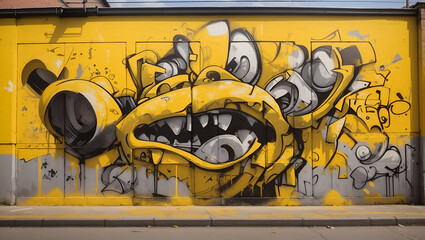 Yellow graffiti design, spray murales
