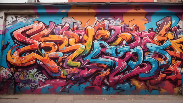 Multicolored spray graffiti, on a steet wall, murales
