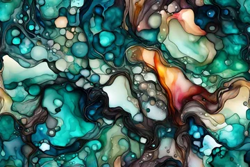 Rideaux occultants Coloré Alcohol ink texture. Fluid ink abstract background