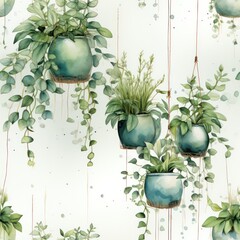 seamless pattern Home plants in pots on a light background .