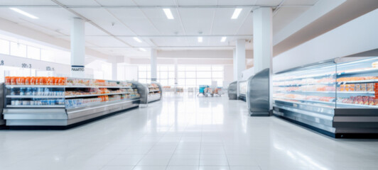Obraz premium Shopping mall, department store interior with the supermarket for background banner with copy space, Abstract blurred image