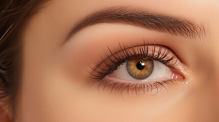 Fototapeta premium Natural and neutral eyeshadow cosmetic glamour appearance for a woman's beauty, eye, and eyesight. Makeup, model, and mascara lashes girl eyesight with brown iris for face cosmetics marketing