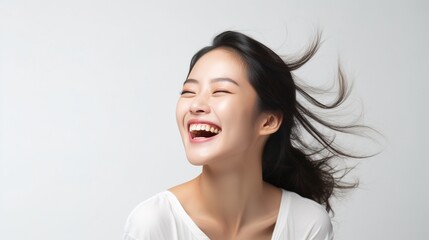 Skincare, beauty and happy woman with face cream application in studio for beauty, wellness or care on white background.