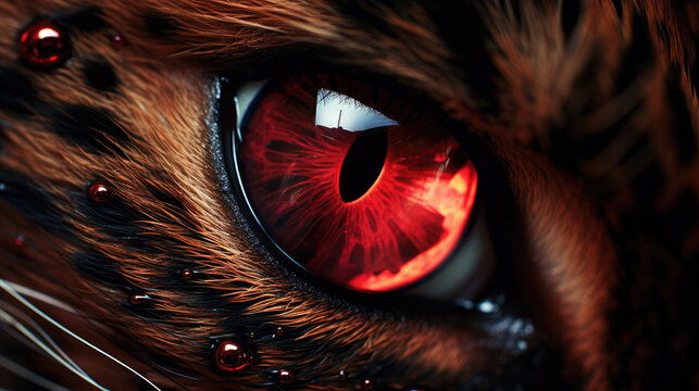 close up of a red eye of a cat