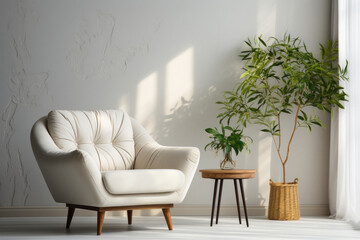 Comfortable armchair and houseplant Stylish room interior