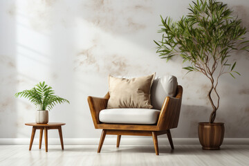 Fototapeta na wymiar Comfortable armchair and houseplant Stylish room interior
