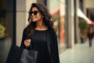 Young and beautiful woman wearing sunglasses and giving happy expression
