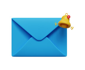 3D mail reminder concept. Business e-mail notice. Envelope with bell icon. 3d illustration