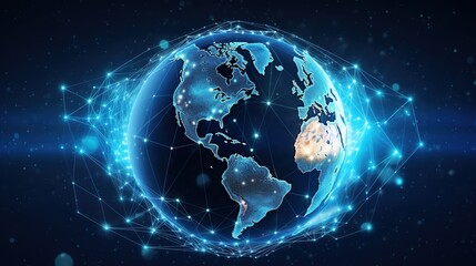 Fototapeta premium blue planet with space and network communication. generative ai