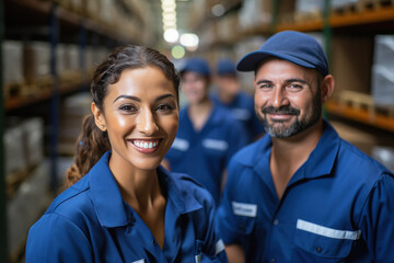 Man and woman in blue color uniform and work together