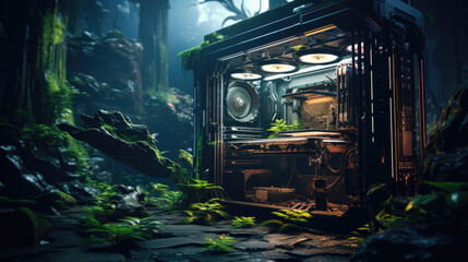 a powerful gaming computer with neon lights