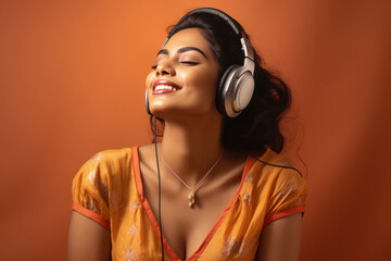 woman listening to music in headphones - Powered by Adobe