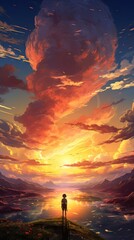 Fototapeta premium Sunset in the sky. AI generated art illustration.