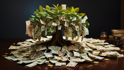 Currency Cascade: Lush Money Tree Abundant with Banknotes
