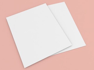 Two sheets of A4 paper on a pink background. 3d render illustration.