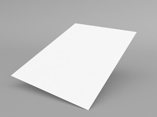 A sheet of curved A4 paper on a gray background. 3d render illustration.