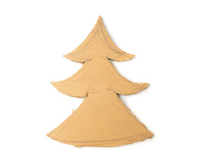 Cardboard Christmas Tree, Fir Made of Carton Piece, Ripped Kraft Paper, Brown Wrapping Vintage Paper