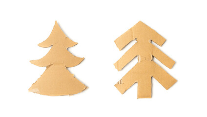 Cardboard Christmas Tree, Fir Made of Carton Piece, Ripped Kraft Paper, Brown Wrapping Vintage Paper