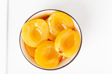 Canned Peaches, Apricot Halves in Syrup, Yellow Fruit Dessert, Tinned Nectarine Compote