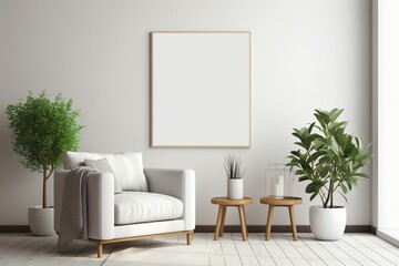 Modern Aesthetic Interior Design with Small Blank Poster Created with Generative AI