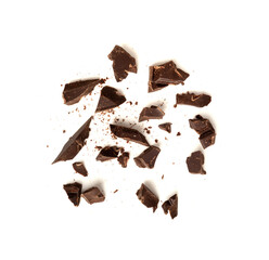 Grated Chocolate Pile Isolated, Crushed Chocolate Shavings, Crumbs, Scattered Flakes, Cocoa...