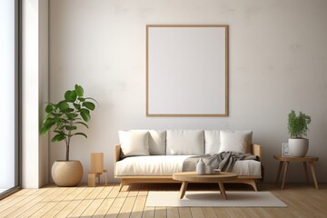 Modern Aesthetic Interior Design with Small Blank Poster Created with Generative AI