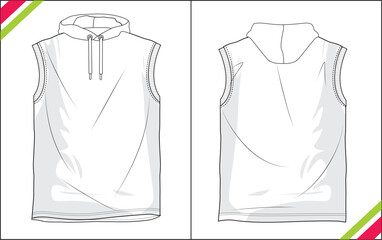 SLEEVELESS HOODIE SKETCH FASHION TEMPLATE TECHNICAL DRAWING ILLUSTRATION SEWING PATTERN