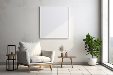 Modern Aesthetic Interior Design with Small Blank Poster Created with Generative AI