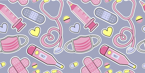 nurse doctor cartoon pink elements background pattern seamless