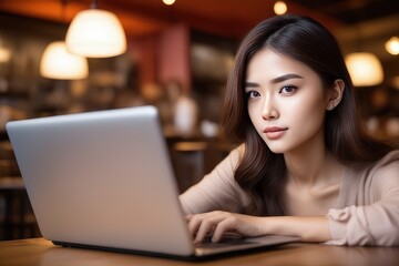 woman working on laptop at cafe