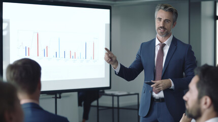 Leadership in Action: Senior American Executive Illustrates Growth Strategies to Stakeholders, Guiding the Conversation with Precision on a Whiteboard.
