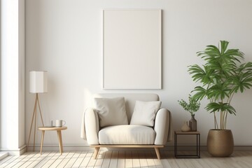 Modern Aesthetic Interior Design with Small Blank Poster Created with Generative AI