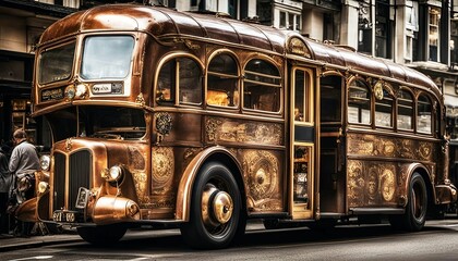 Obraz premium Steampunk bus, generative ai