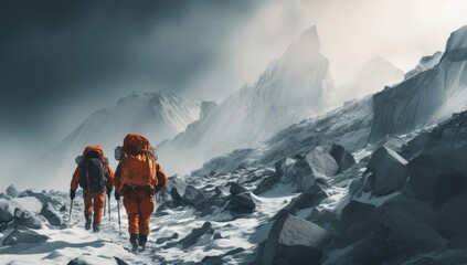 hikers hiking in the mountains with backpacks Generative AI