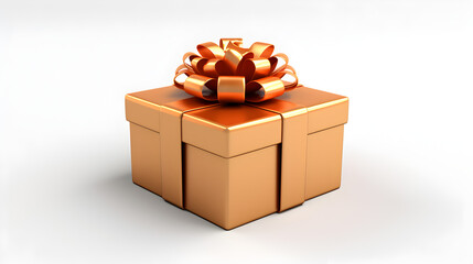 golden gift box with ribbon on white background