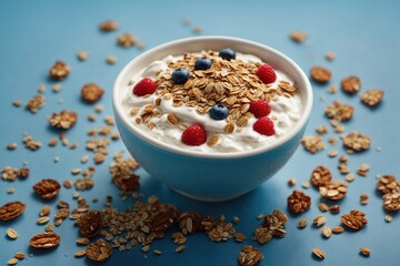yogurt with oatmeal and berries. ai generative