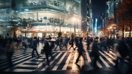 Obraz premium Motion blur of people walking on the street. generative ai