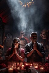 A couple praying in a chaplet during the day of the dead