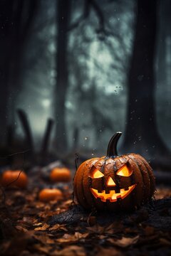halloween pumpkin in the woods