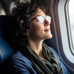Relaxed woman on the airplane