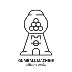 Gumball machine line icon. Vector vending dispenser for candies and bubble gums. Editable stroke.