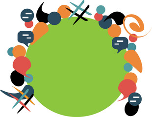 Green circle surrounded with social media related shapes, no background, perfect for posts or avatar