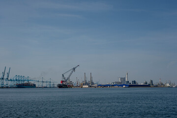 ROTTERDAM, NETHERLANDS - Maasvlakte, Rotterdam, the Netherlands - Port Rotterdam Maasflakte shipping harbour industrial port