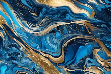 Abstract background, blue marble, fake stone texture, liquid paint, gold foil and glitter, painted artificial marbled, marbling
