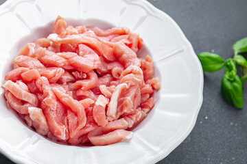 fresh meat pork raw pieces meal food snack on the table copy space food background rustic top view