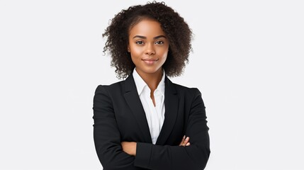 portrait of a businesswoman for social advertisement on a white background with a smile